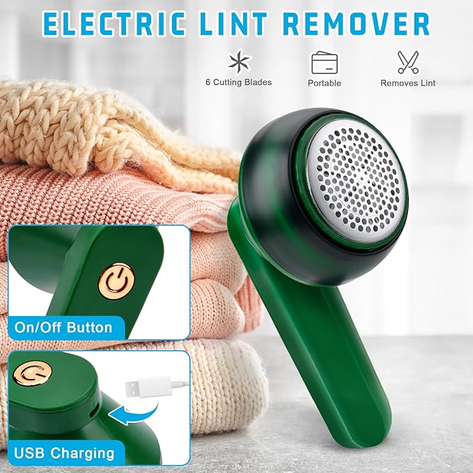 Rechargeable Electric Lint Remover โ Portable Fabric Shaver with 6 Blades