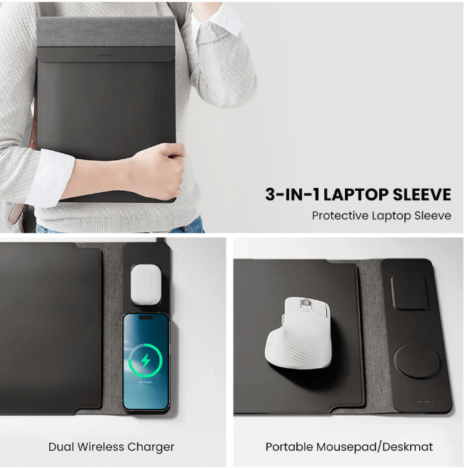 **4-in-1 Laptop Sleeve with Wireless Charging – Portable Desk, Cooling Pad & Organizer**