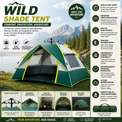 Wild Shade Camping Tent – Easy Setup Waterproof Outdoor Shelter
