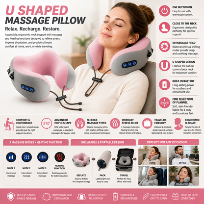 U-Shaped Massage Pillow – Heated Neck Massager for Travel & Stress Relief