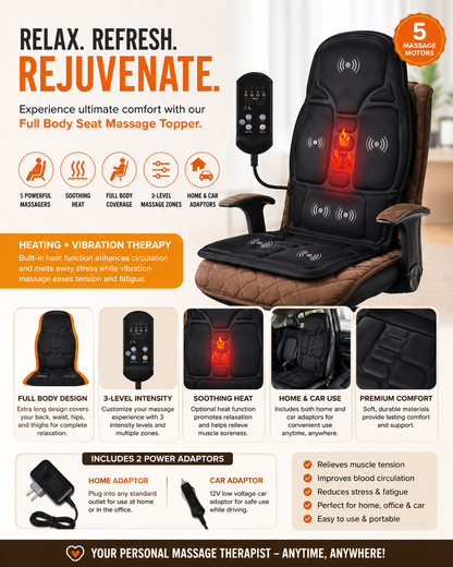 Full Body Seat Massage Topper with Heat – Home & Car Relaxation Cushion