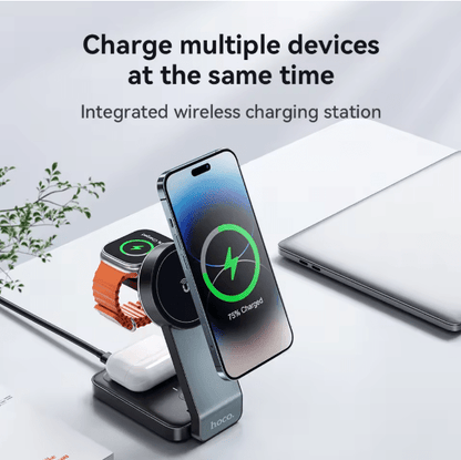 Hoco CQ3 3-in-1 Magnetic Wireless Charger – Fast Charging Dock for iPhone, AirPods & Apple Watch