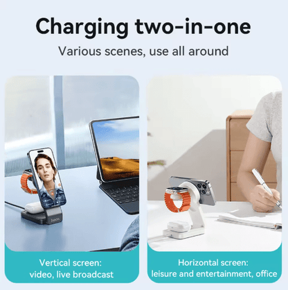 Hoco CQ3 3-in-1 Magnetic Wireless Charger – Fast Charging Dock for iPhone, AirPods & Apple Watch