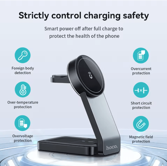 Hoco CQ3 3-in-1 Magnetic Wireless Charger – Fast Charging Dock for iPhone, AirPods & Apple Watch