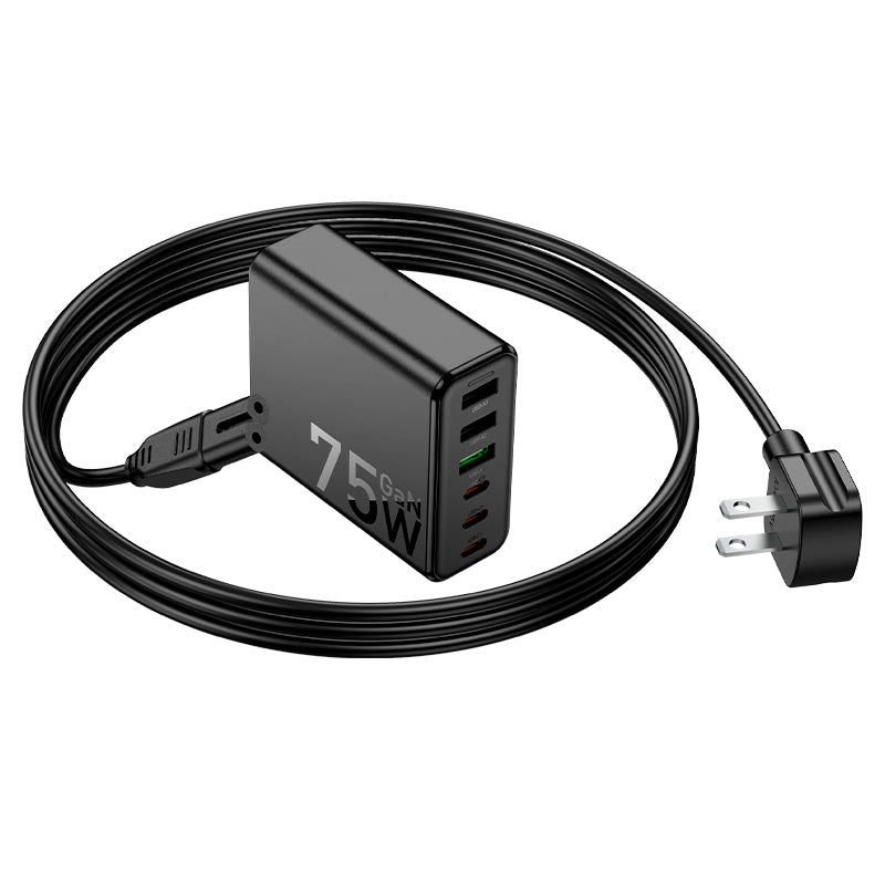 HOCO GaN 75W Six-Port Fast Charger – USB-C + USB-A Multi Device Charging Hub