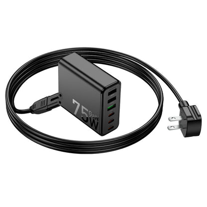 HOCO GaN 75W Six-Port Fast Charger – USB-C + USB-A Multi Device Charging Hub