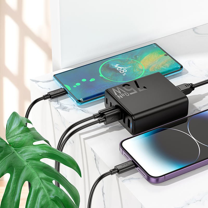 HOCO GaN 75W Six-Port Fast Charger – USB-C + USB-A Multi Device Charging Hub