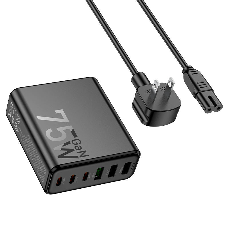 HOCO GaN 75W Six-Port Fast Charger – USB-C + USB-A Multi Device Charging Hub