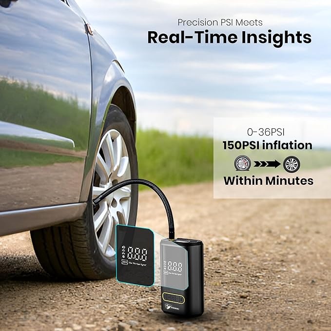 Portable Digital Air Compressor Tire Inflator – 150 PSI Wireless Air Pump with Digital Display