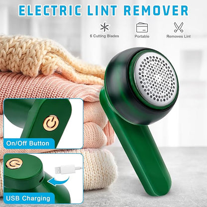 Rechargeable Electric Lint Remover – Portable Fabric Shaver with 6 Blades
